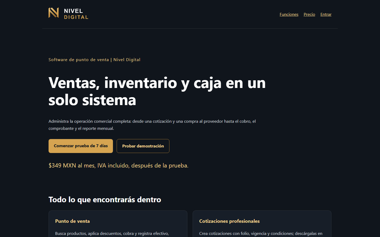 Vista real de la página de Software de punto de venta